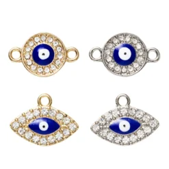 Anheng charms 2 par øyne, evil eye og ovale, gull- og sølvfargede med strass