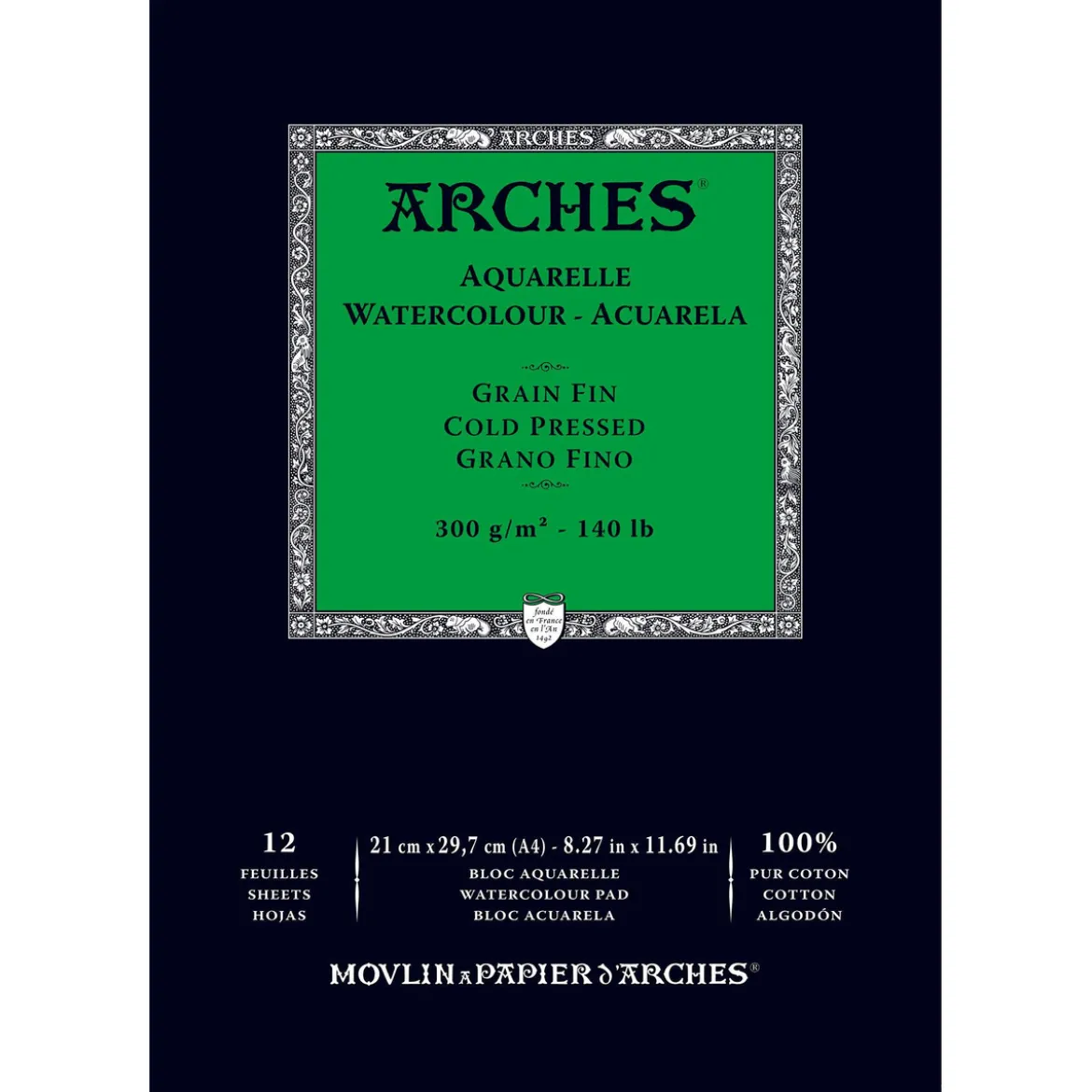 Arches akvarellblokk GF, CP, A4 – 210×297 mm, 12 ark, 300 g/m²