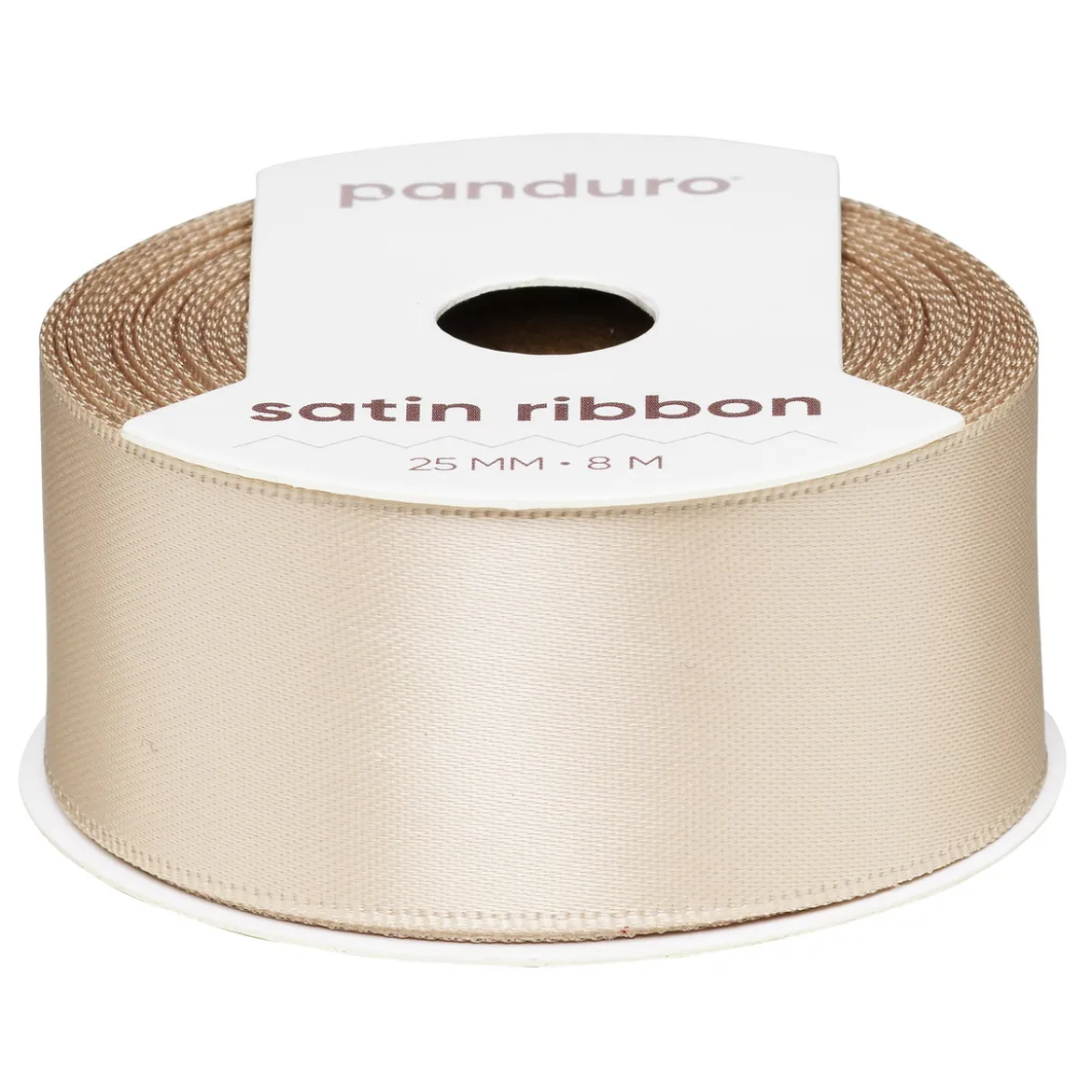 Beige satengbånd – 25 mm bredt og 8 meter langt