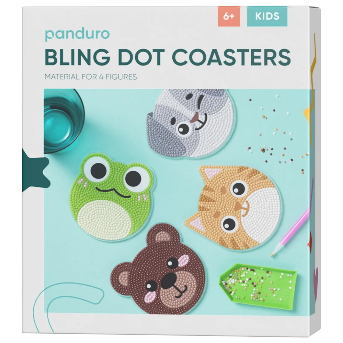 Bling Dots Coasters 4-pakning, perle kjempesøte underlag med dyremotiv Ø 9,5 cm