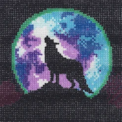 Bling Dots Glow In The Dark, diamond painting for barn fra 6 år, selvlysende ulv 20×20 cm
