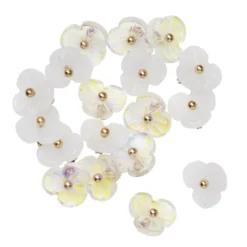 Blomsterformede knapper hvite og transparent iriserende 18 stk. Ø11 mm