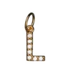 Bokstavanheng med strass L – lengde 7 mm, messing, belagt med 9 karat gull