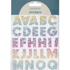 Bokstaver klistremerker A-Z glitter rainbow – til sammen 50 alfabetstickers, 23 mm høye