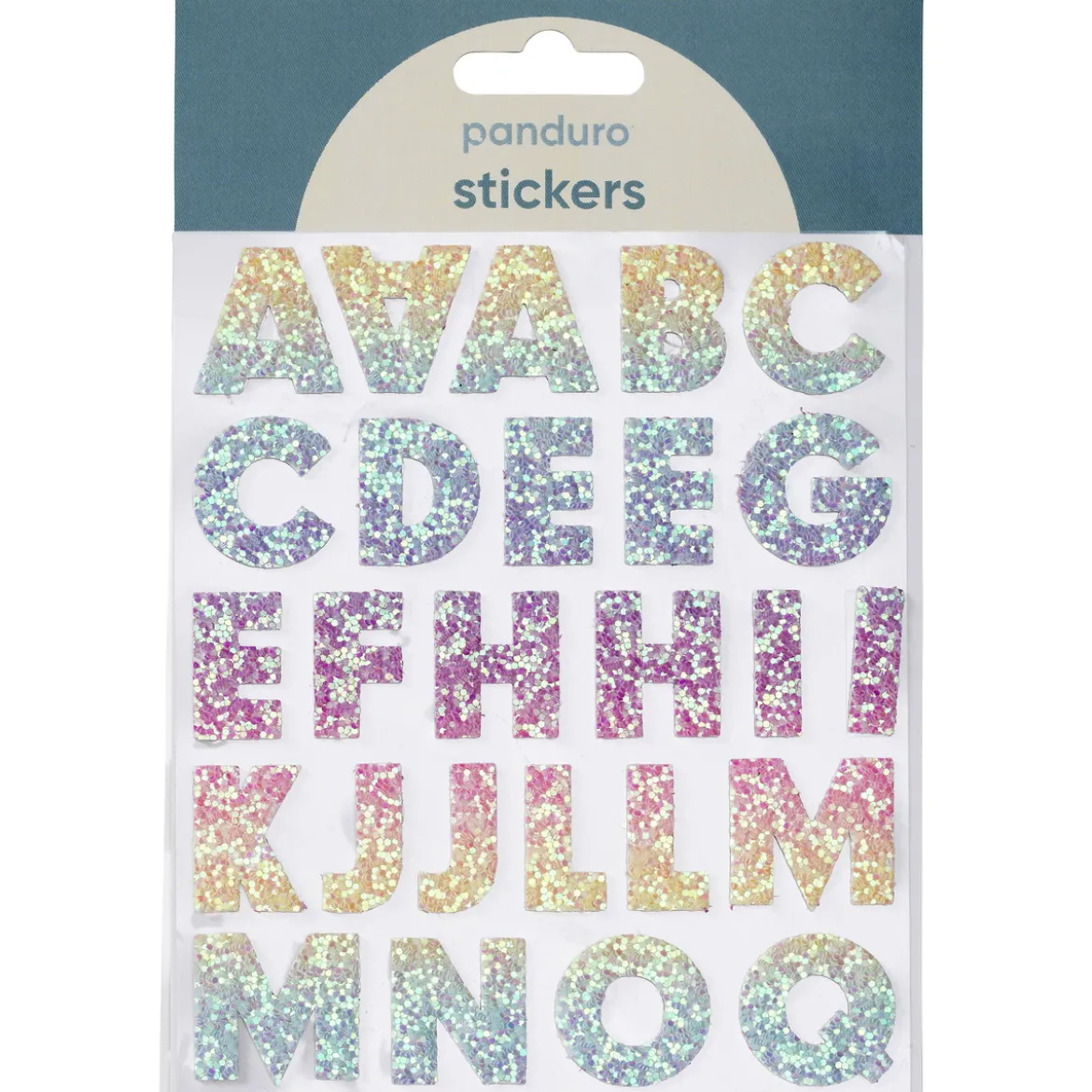 Bokstaver klistremerker A-Z glitter rainbow – til sammen 50 alfabetstickers, 23 mm høye
