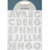 Bokstaver klistremerker A-Z glitter hvit – til sammen 50 alfabetstickers, 23 mm høye