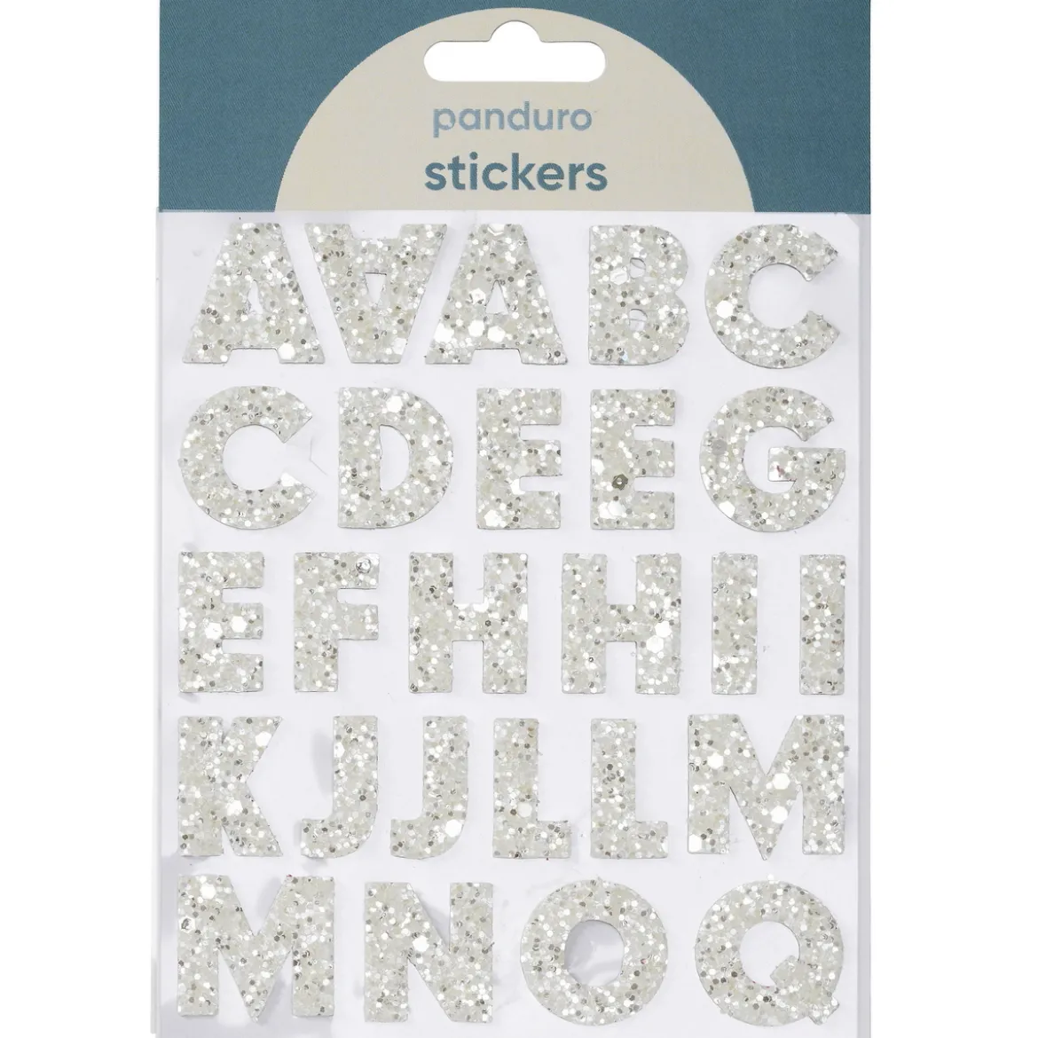 Bokstaver klistremerker A-Z glitter hvit – til sammen 50 alfabetstickers, 23 mm høye