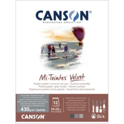 Canson Mi-Teintes Velvet pastellblokk Grey Tones, 24×32 cm, 12 ark, 430 g/m²
