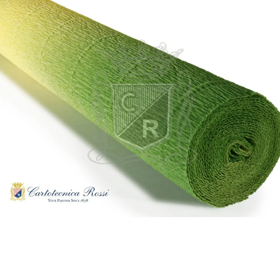Cartotecnica Rossi kreppapir 600/5 – tonet gul og grønn, 180 g rull (144 g/m²) à 50×250 cm