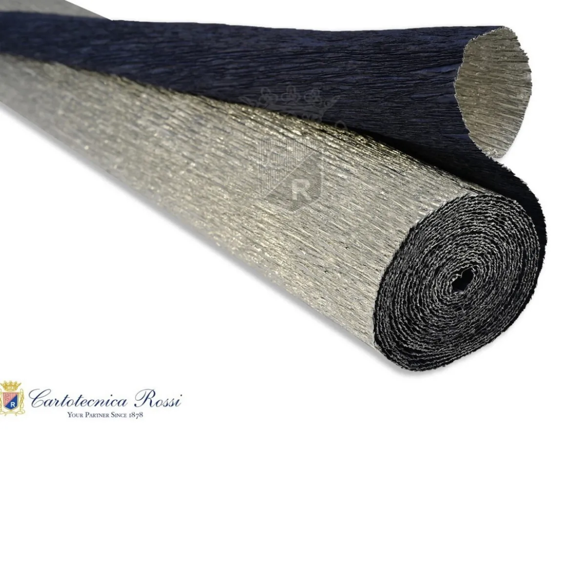Cartotecnica Rossi kreppapir 802/7 – blå og sølv metallic (blå på den ene siden, sølvfarget på den andre), 180 g rull (144 g/m²) à 50×250 cm