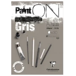 Clairefontaine Paint ON Multi Techniques blokk A3 (297×420 mm), 30 grå ark, 250 g/m²