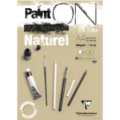 Clairefontaine Paint ON Multi Techniques blokk A4 (210×297 mm), 30 naturfargede ark, 250 g/m²