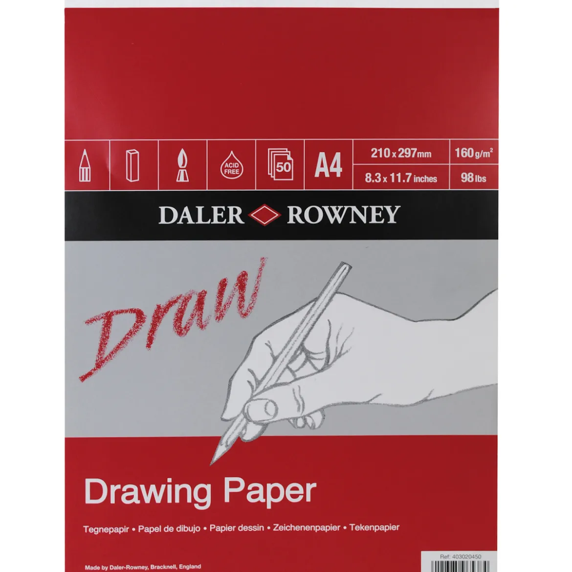 Daler-Rowney Drawing Paper tegneblokk A4 (210×297 mm), 50 ark, 160 g/m²