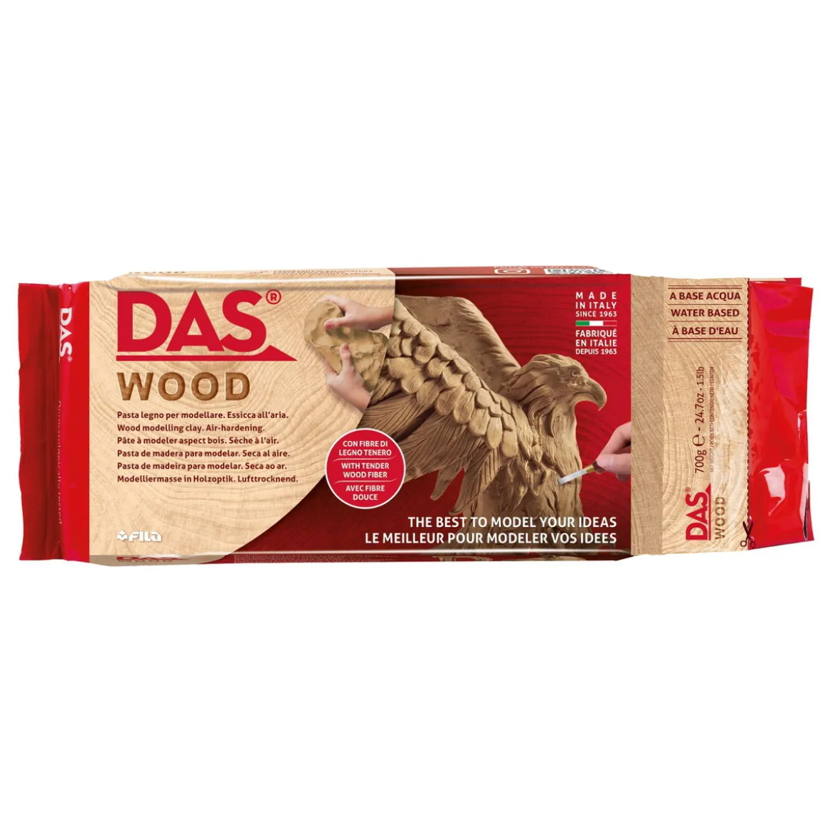DAS Wood 700 g – lufttørkende modelleire som ligner på tre etter herding