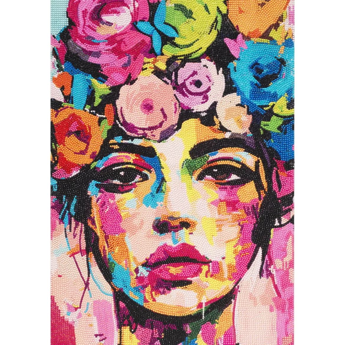 Diamond Painting ansikt med blomster, 40×60 cm lerret + perler, silikon & pinsett