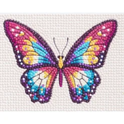 Diamond Painting fargerik sommerfugl, 16×12 cm lerret + perler, silikon & pinsett
