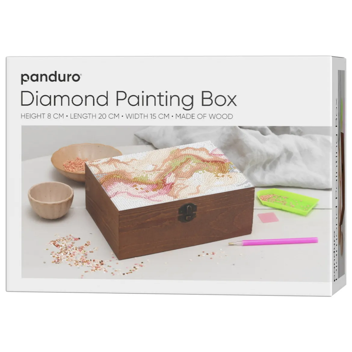 Diamond Painting treskrin, dekorer en fin eske av tre, 20×15×8 cm