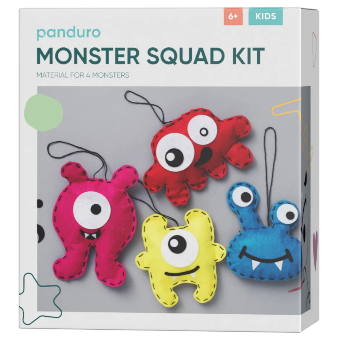 DIY-kit Monstergjengen – sy 4 søte og fargerike monstre av filt