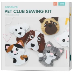 DIY-kit Pet Club – sy 6 kawaii katter og søte hunder av filt!
