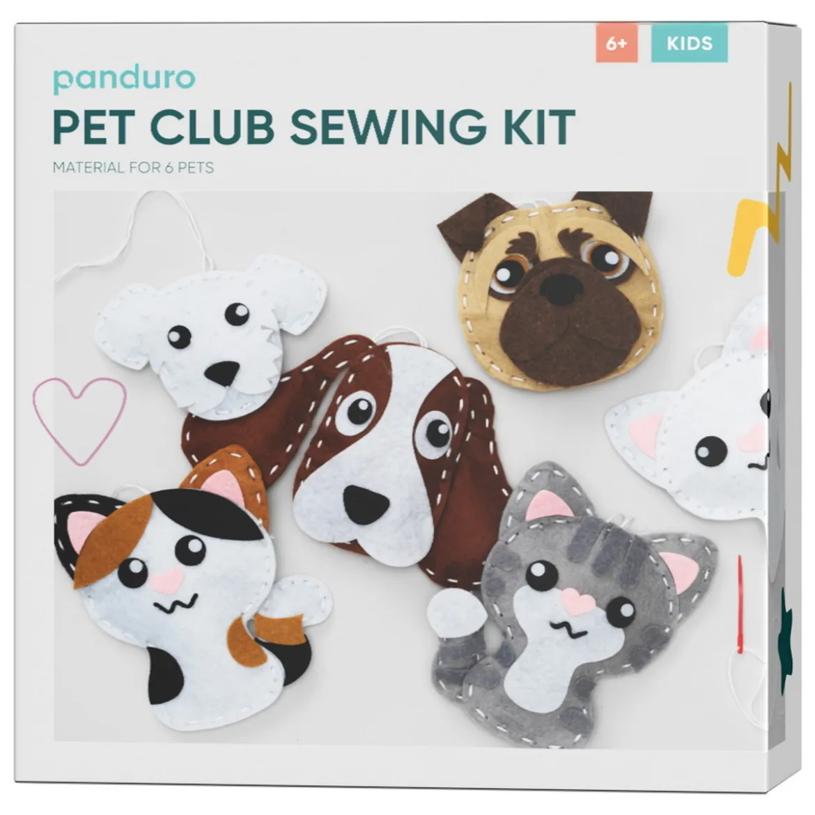 DIY-kit Pet Club – sy 6 kawaii katter og søte hunder av filt!