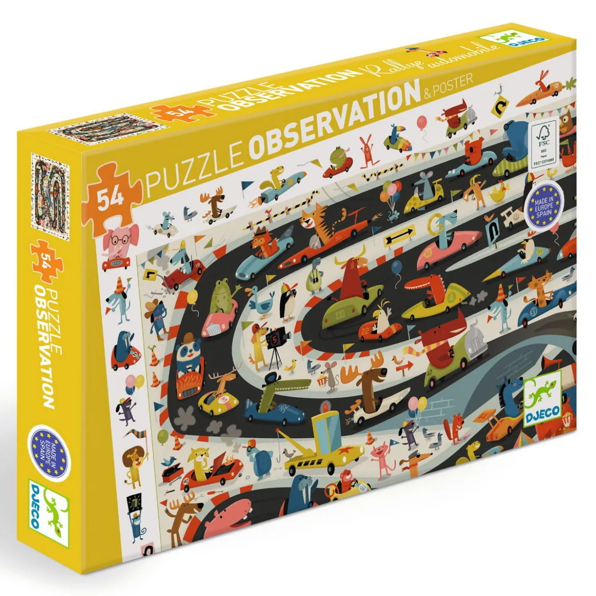 Djeco puslespill Car Rally, barnepuslespill med rallybiler, 54 biter, 61×38 cm