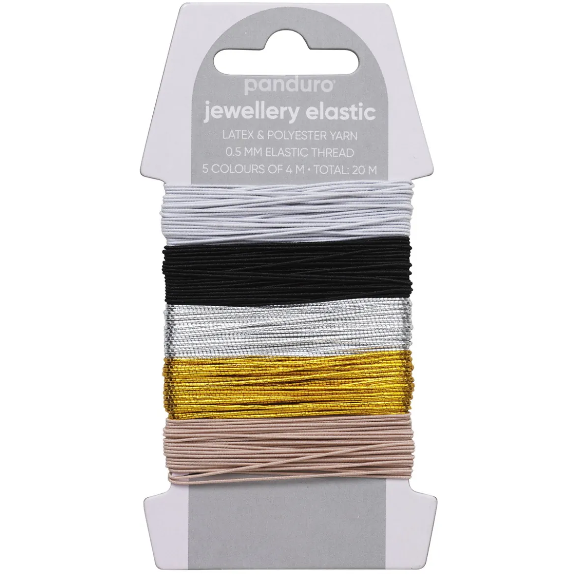 Elastisk smykketråd Ø0,5 mm soft mix – 5×4 metertråd, deriblant 2 med metallicfarge
