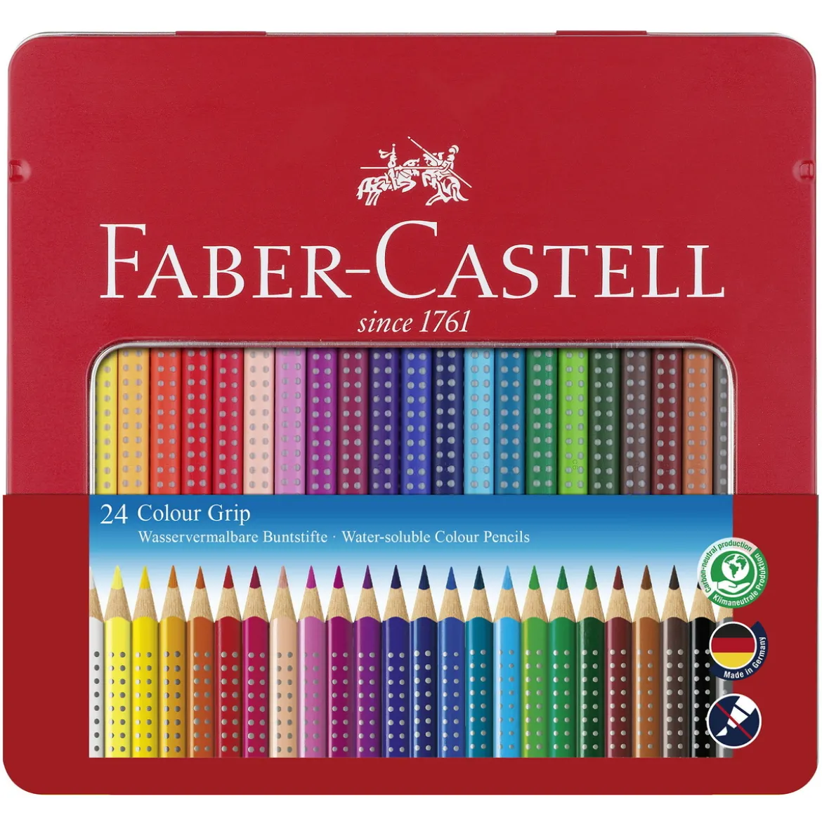Faber-Castell Colour Grip – 24 vannløselige fargeblyanter i metalletui
