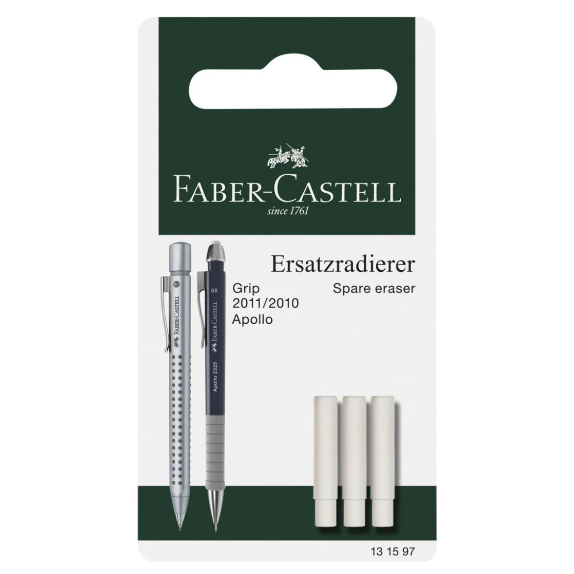 Faber-Castell 3-pakning viskelær refill til Grip 2010 / 2011 / Apollo