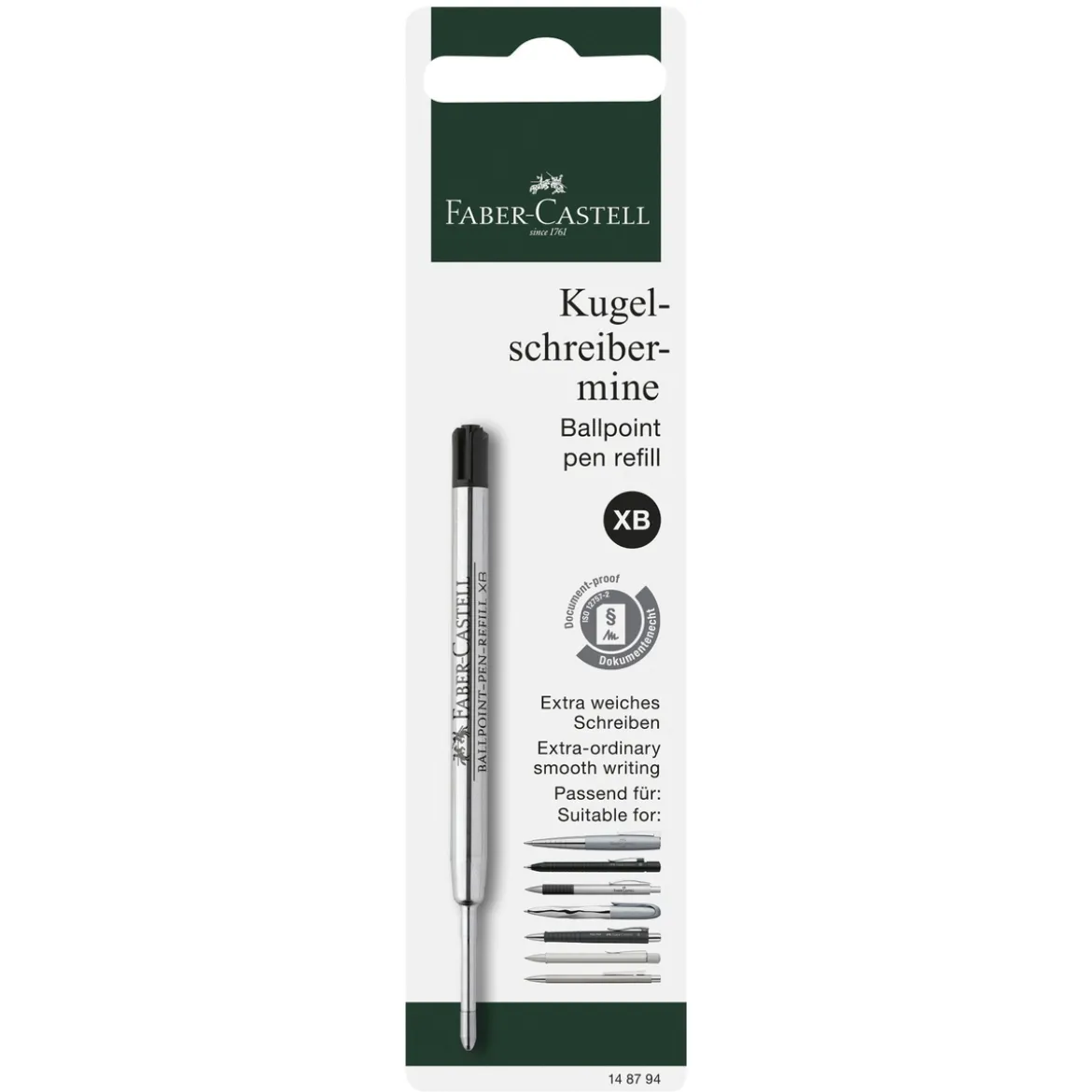 Faber-Castell refill til kulepenner XB, svart blekk