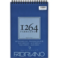 Fabriano akvarellblokk F-1264 A4 (210×297 mm), 30 ark, vekt 300 gram.