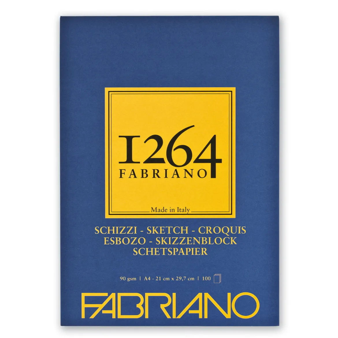 Fabriano skisseblokk F-1264 A4 (210×297 mm), 100 ark, vekt 90 gram
