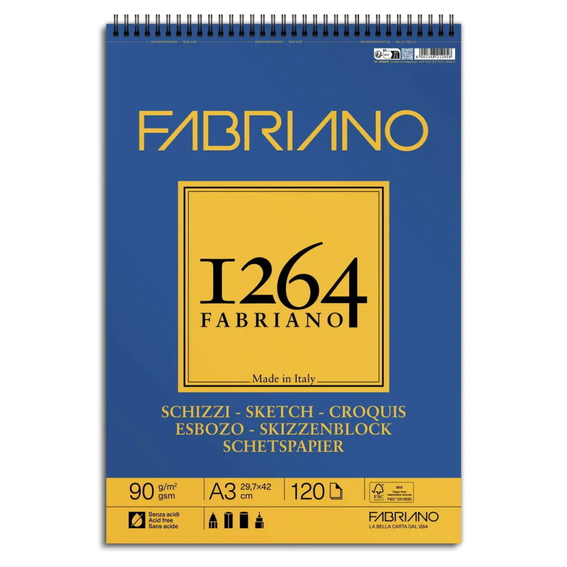 Fabriano spiralbundet skisseblokk F-1264 A3 (297×420 mm), 120 ark, 90 g/m²