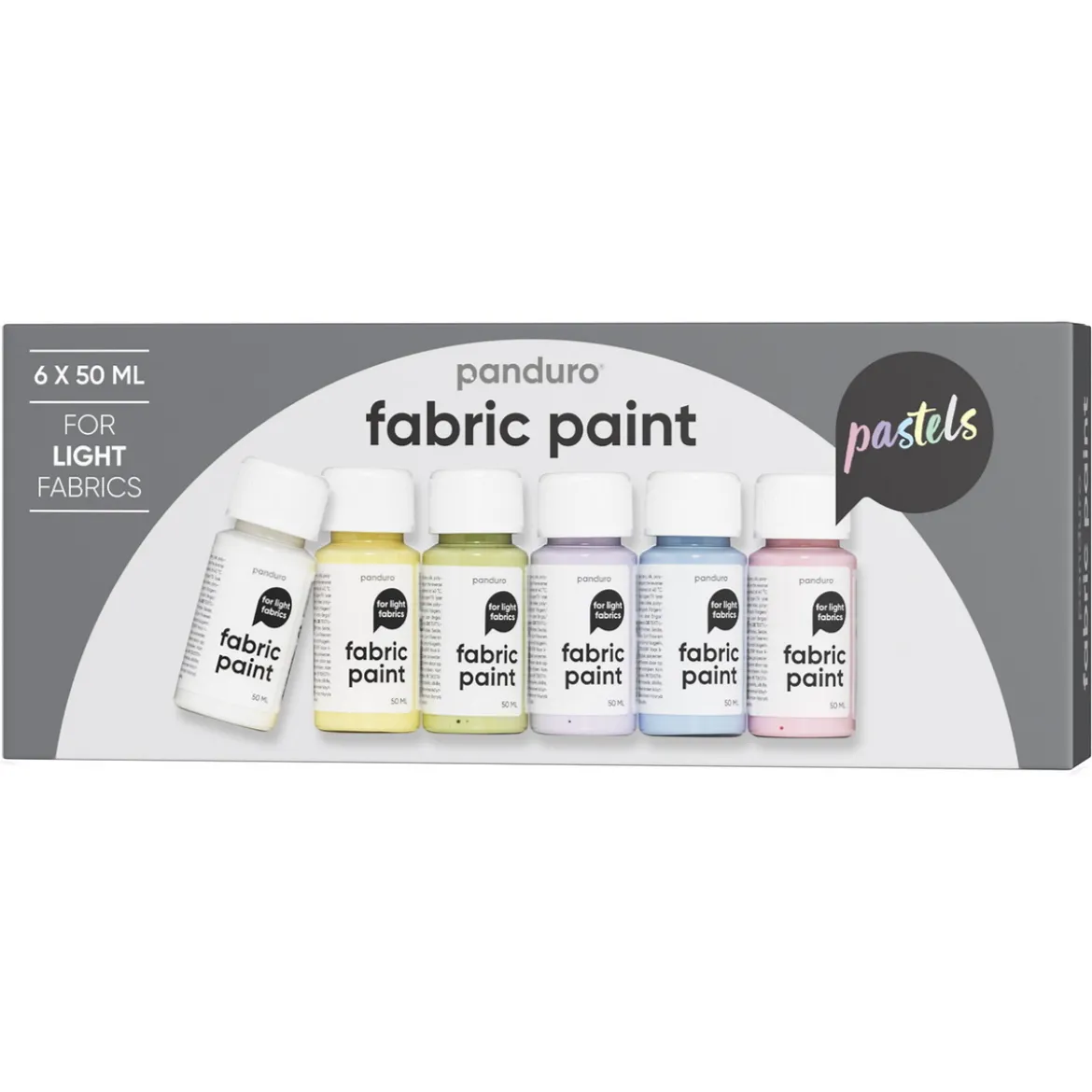 Fabric Paint set 6×50 ml, tekstilfarger i pastellfarger for lyse stoffer