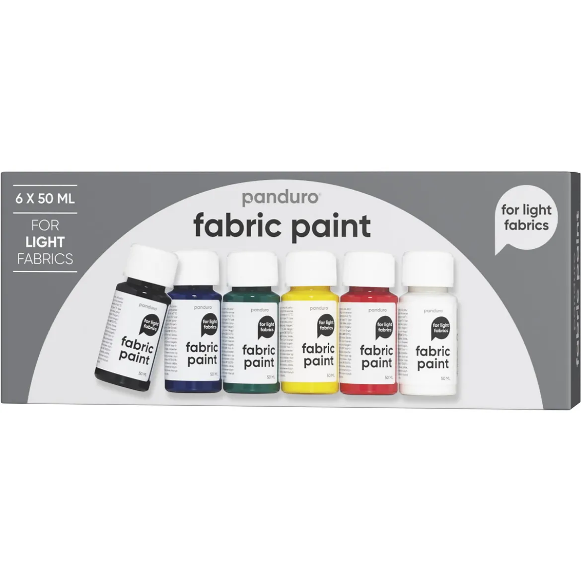 Fabric Paint set 6×50 ml, tekstilfarger i basisfarger for lyse stoffer