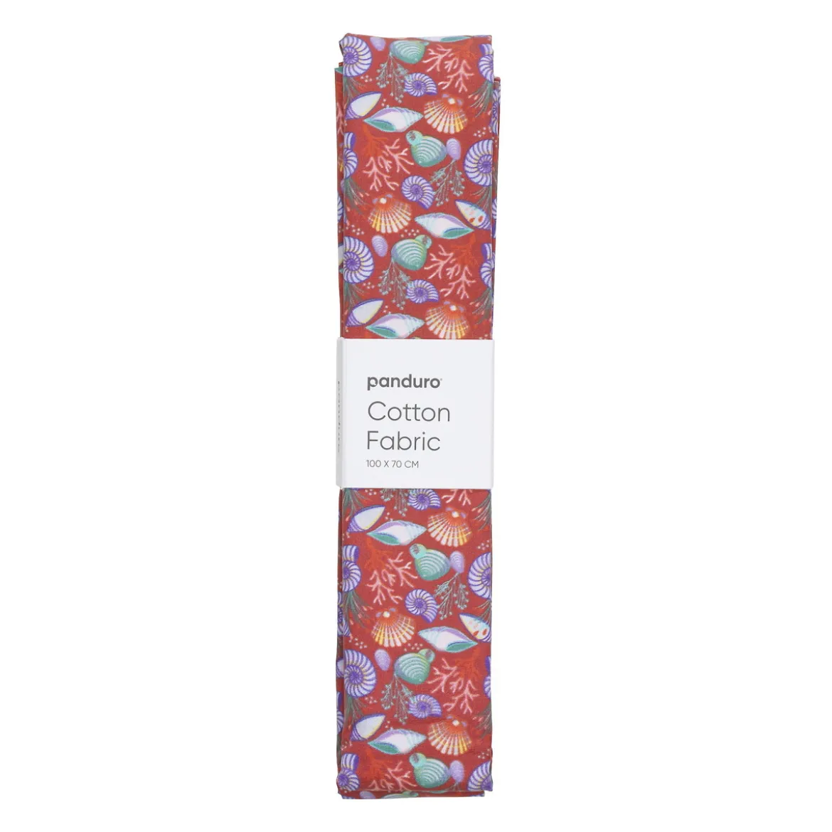 Ferdigklippet stoffstykke 100×70 cm – skjell på rosa bakgrunn