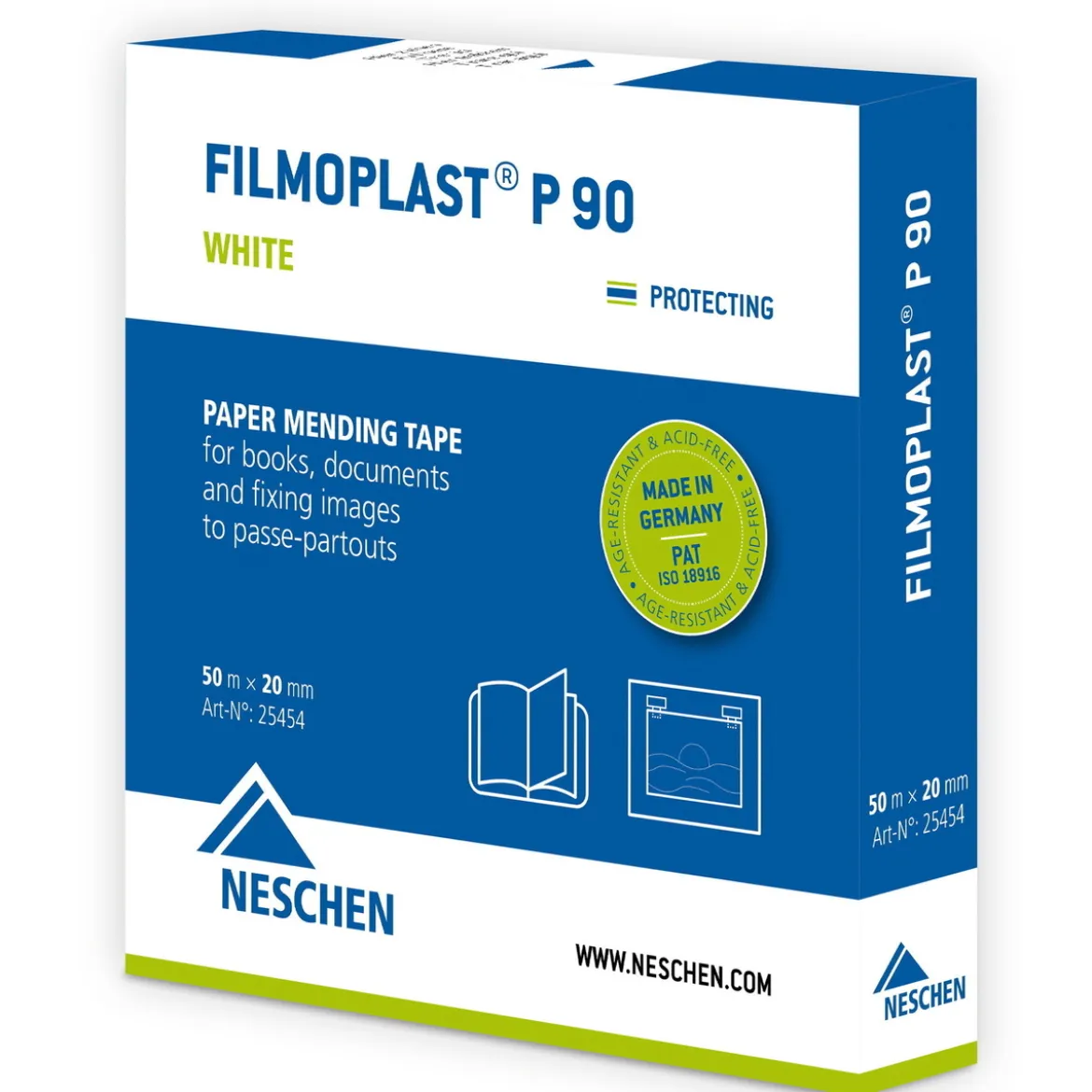 Filmoplast P90 syrefri hvit papirtape X-sterk, 50 m, 20 mm bred