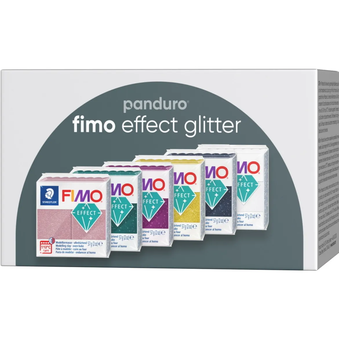 Fimo Effect Glitter 6×57 gram glitrende Fimo-leire