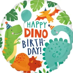 Folieballong Ø45 cm – dinosaurene ønsker Happy dino birthday!