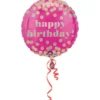 Folieballong Ø45 cm – rosa ballong med holografiske prikker – happy birthday