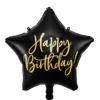 Folieballong Ø45 cm – svart stjerne med teksten Happy birthday
