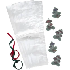 Folierte gaveposer kit 6 stk. 13×48×9 cm, 6 soppmerkelapper og 2×2 m satengbånd