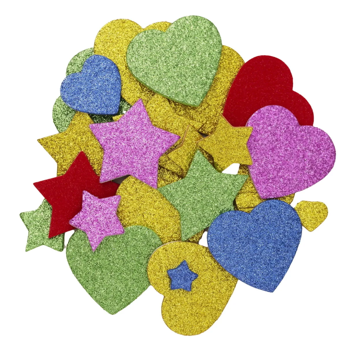 Funky Foam selvklebende dekorgummi glitrende stjerner og hjerter, 200 stk.