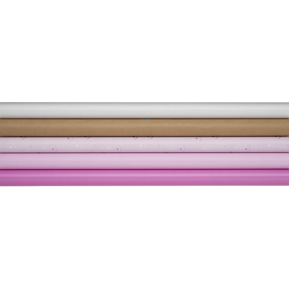 Gavepapir 5-pakning rosa miks med bryst og kraftpapir – 5×2 m, 57 cm bredde