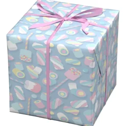 Gavepapir på rull 10 m × 57 cm – morsomt med marshmallows og skumgodteri!