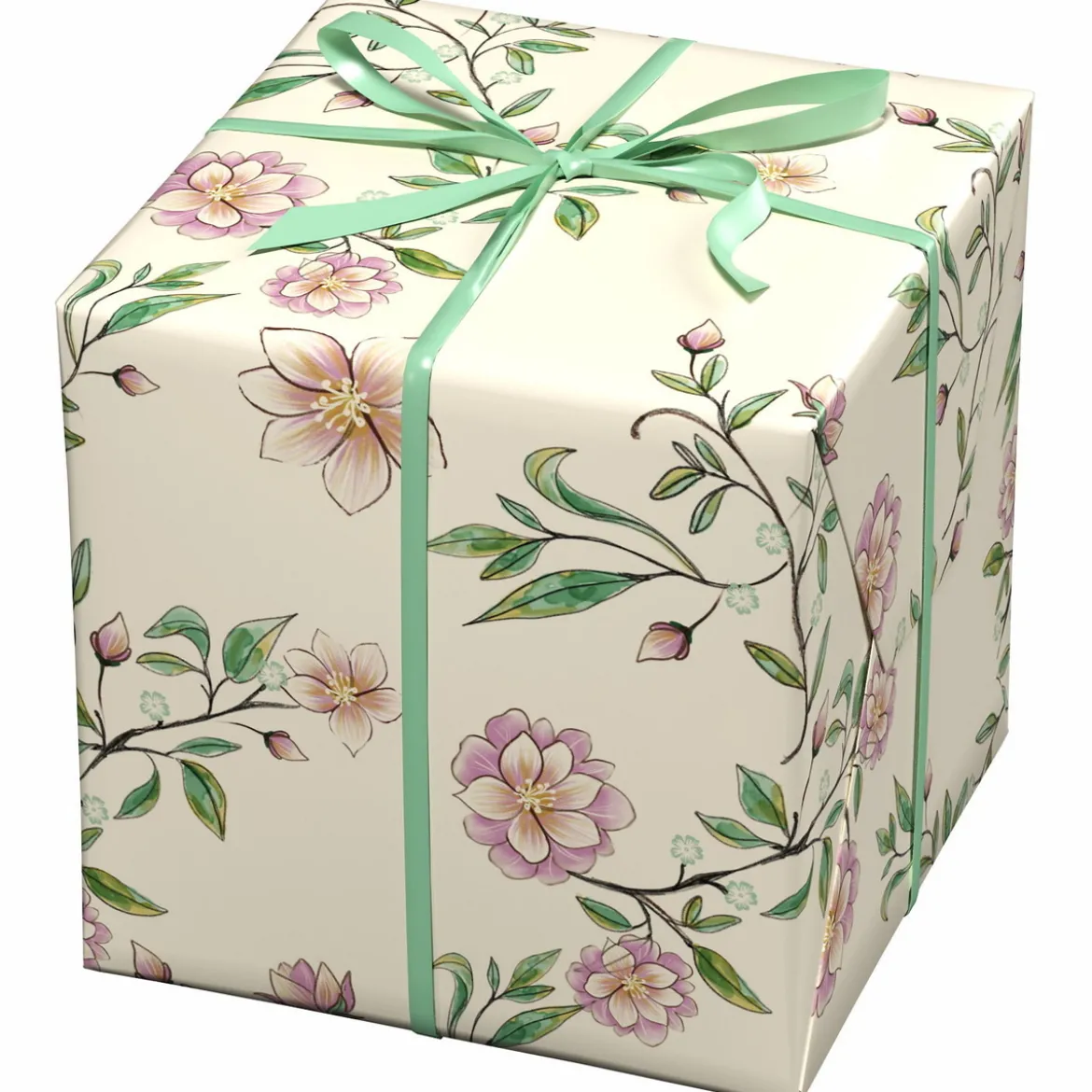 Gavepapir på rull 10 m × 57 cm – offwhite papir med vintageblomster