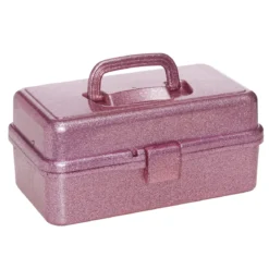 Glitrende rosa oppbevaringsboks med to utfellbare oppbevaringsrom, 33×20×14,5 cm