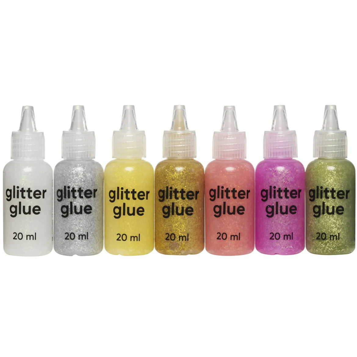 Glitterlim glitter glue 7×20 ml i pastellfarger