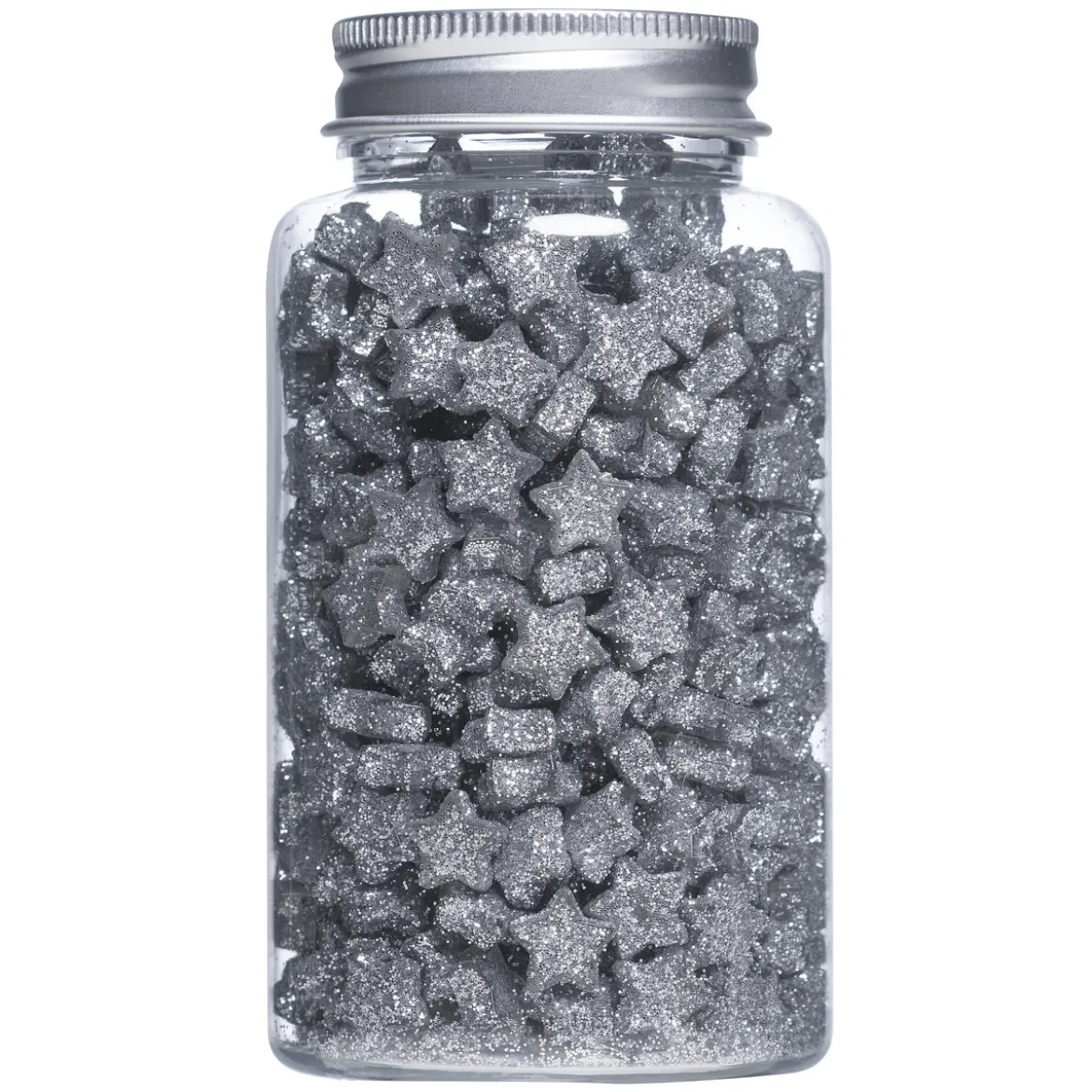 100 gram sølvfargede glitterstjerner – 1×0,5 cm