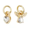 2 gullfargede anheng / charms med strass, engel 7,5×6 mm, hjerte Ø4,8 mm
