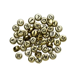 130 gullfargede bokstavperler A–Z med svarte bokstaver, diameter 7 mm